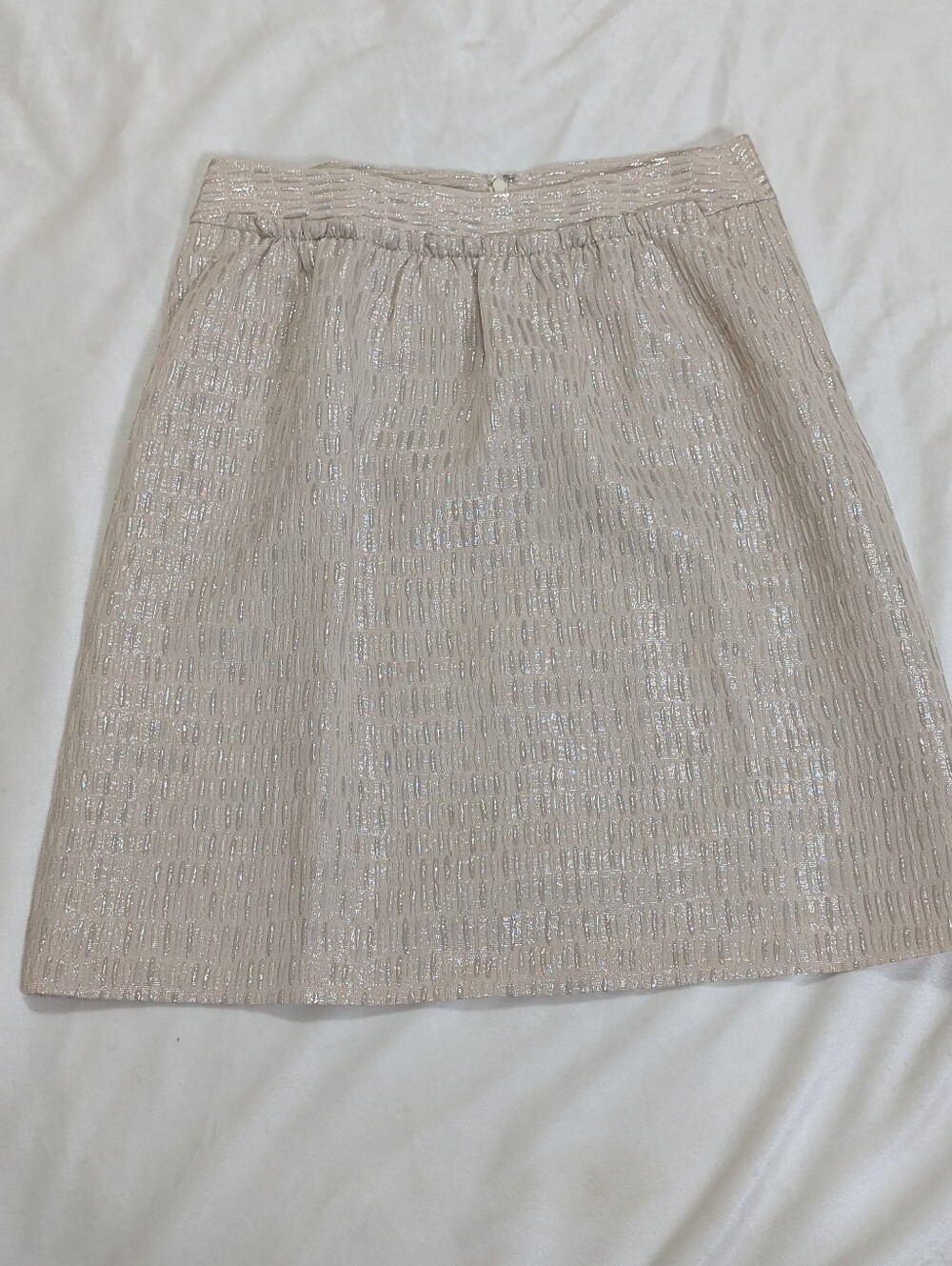 TALBOTS $139 Cream Taupe Silver Shimmer Lined Skirt Size 10